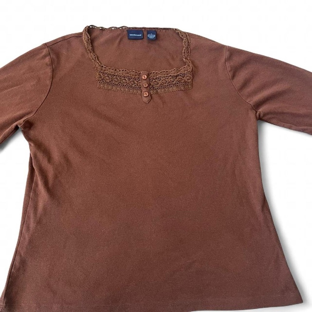 Westbound Brown Lace-Trimmed Sweater